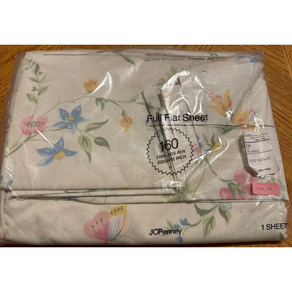 Vintage JC Penney Full Flat Sheet Early Spring Sealed New